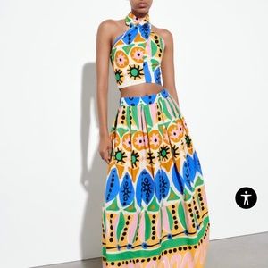 Zara Printed Midi Skirt